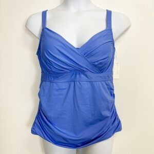 Anne Cole Tankini Swim Top Womens 22W Periwinkle Blue Ruched Underwire Plus Size